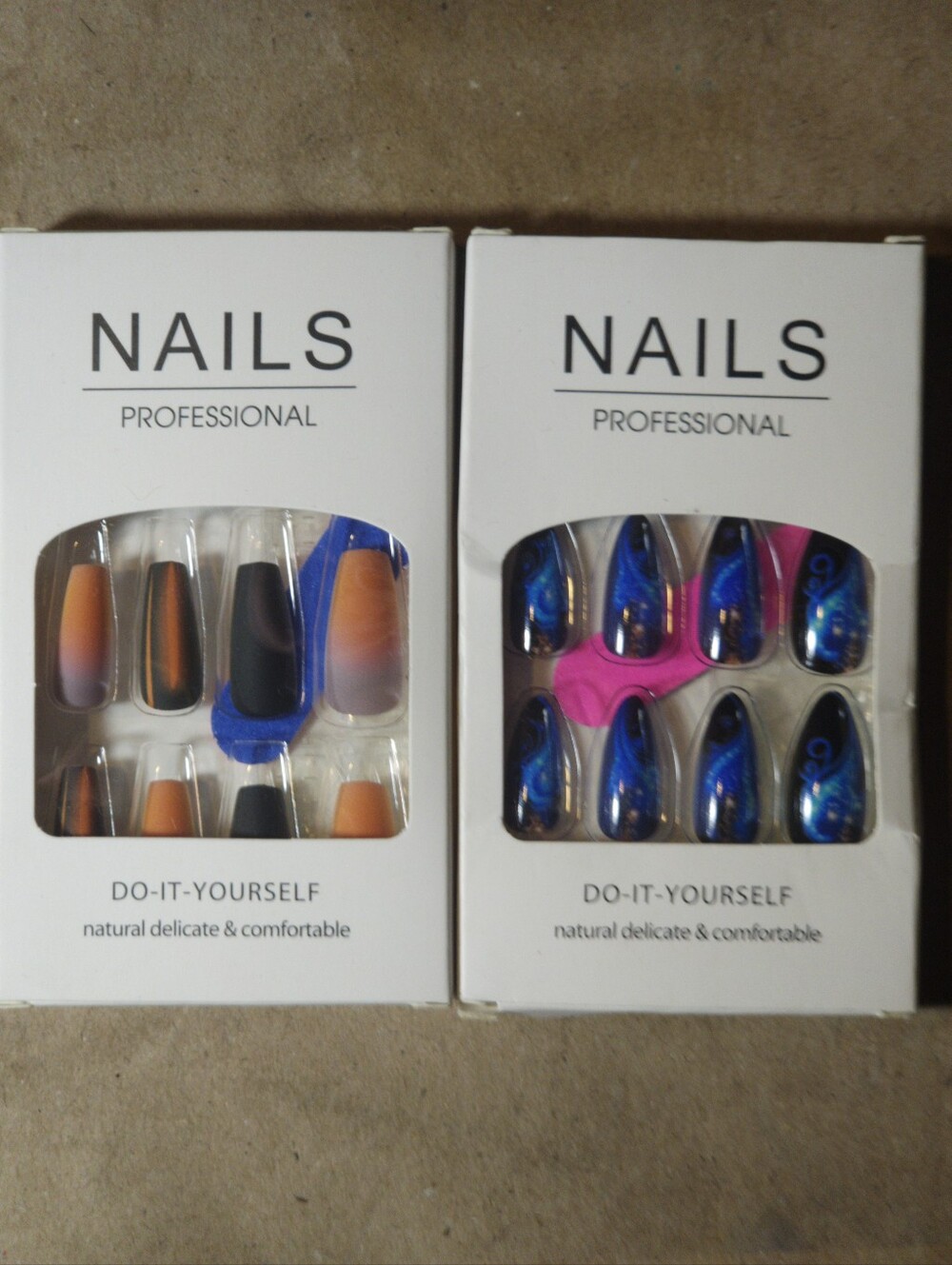 NIB Press On Nails Bundle Set of 2 Orange Black Ombre Matte + Blue Galaxy Swirl